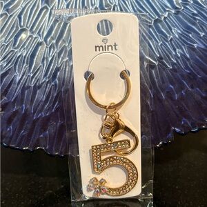 Gold #5 Keychain/Bag Charm w/ Flower Accent